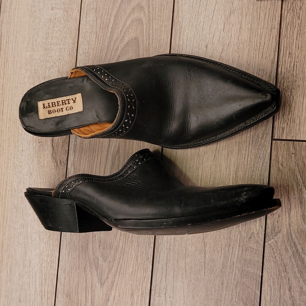 LIBERTY BOOT CO Vintage Western Sz 9.5 B Womens Black Leather Ankle Mules Boots